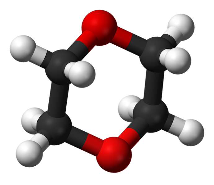 3-D image of 1,4-dioxane’s circular molecular structure. (Wikipedia.org)