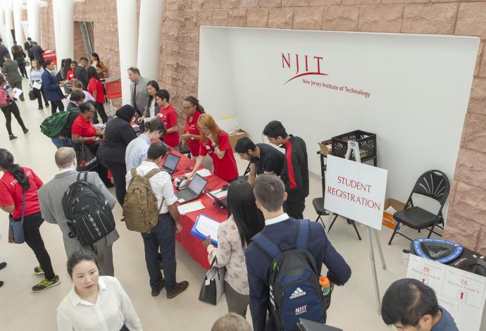 2018 Fall Career Fair at NJIT, students checking in