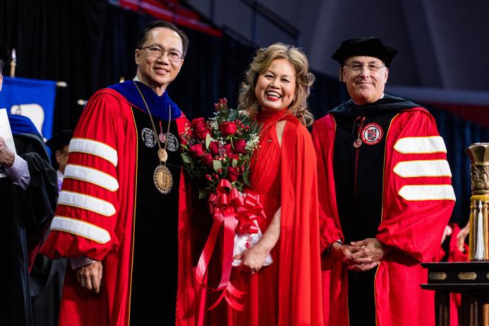 President Lim, First Lady Gina Lim, and Chair of NJIT's Board of Trustees Robert Cohen