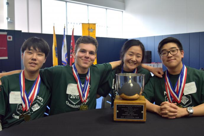 Primoris Academy's medal winners (from left) Minkyu Son, Andrew Markov, Clara Kim and Jiwook Shin.