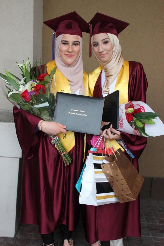 (From left) Aseel Shehadeh and Tahanee Mustafa graduated from Rising Star Academy in 2017.