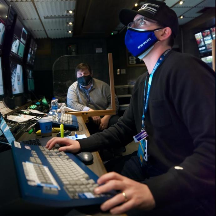 Inside the production truck, Brown animated over 100 graphics that aired throughout CBS's Super Bowl pregame, halftime and postgame coverage.