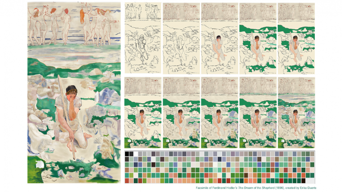 A facsimile of Ferdinand Hodler's "The Dream of the Shepherd" (1896), created by Erika Duarte.