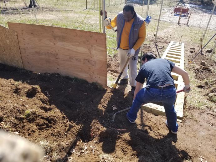 NJIT students worked on building a staircase for Oasis tlc, a nonprofit community partner of the university that promotes inclusion and acceptance of autistic individuals through farm centers.   
