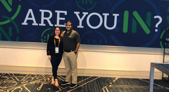 Diaz-Lopez with her hiring manager and now-mentor at Merck, Alaa Fadel, at the 2019 DisabilityIN conference.