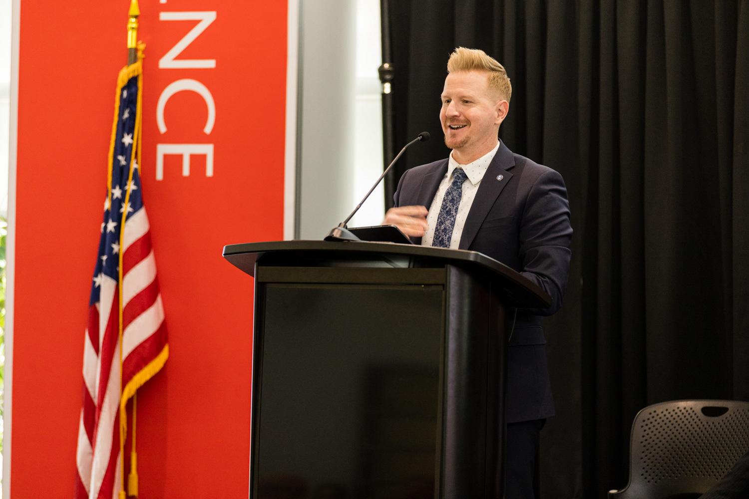 Shawn LaTourette emphasized new thinking and global awareness are essential to achieving goals related to sustainability during the Inauguration Symposium.
