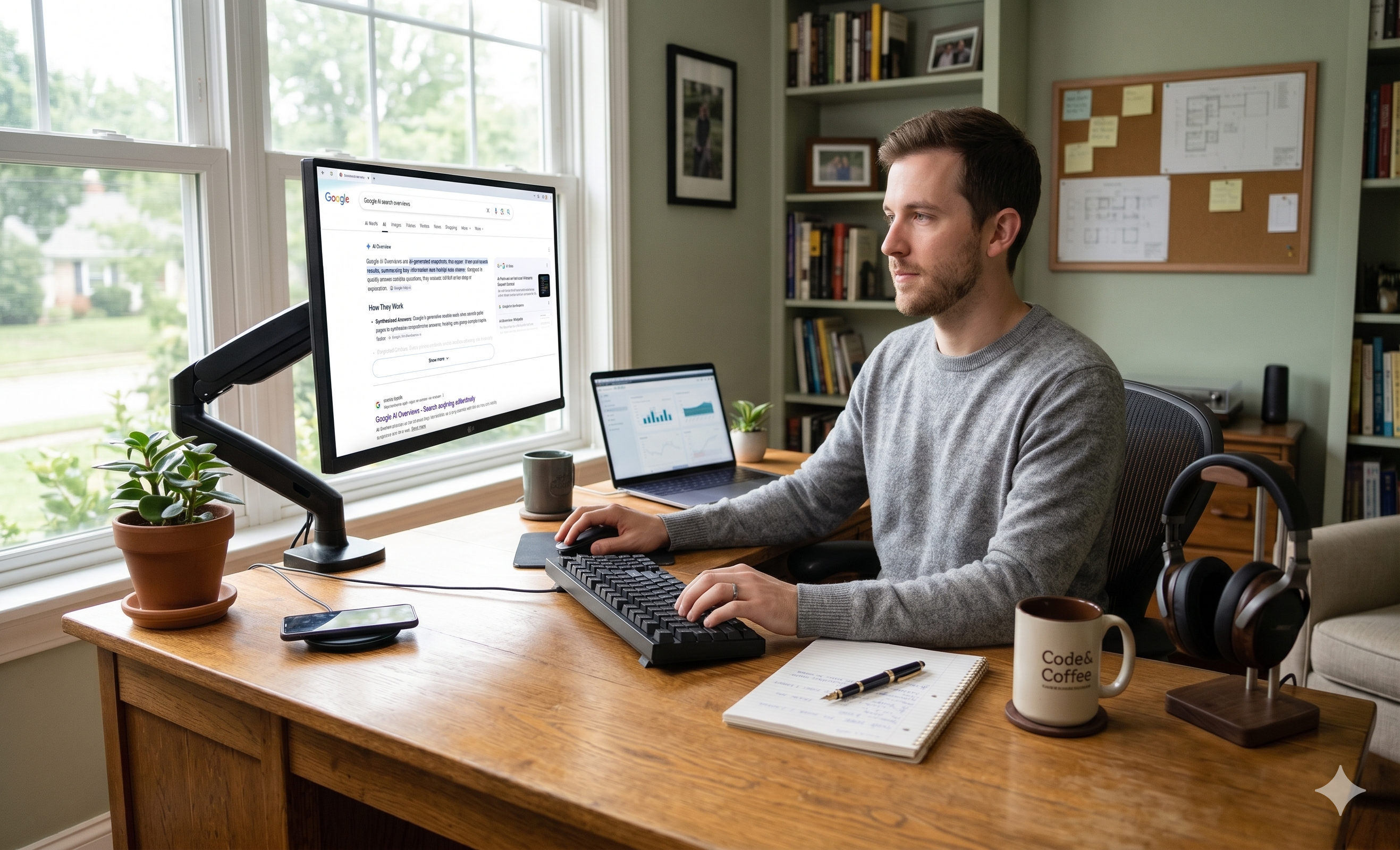 Man using a computer. Image by AI.
