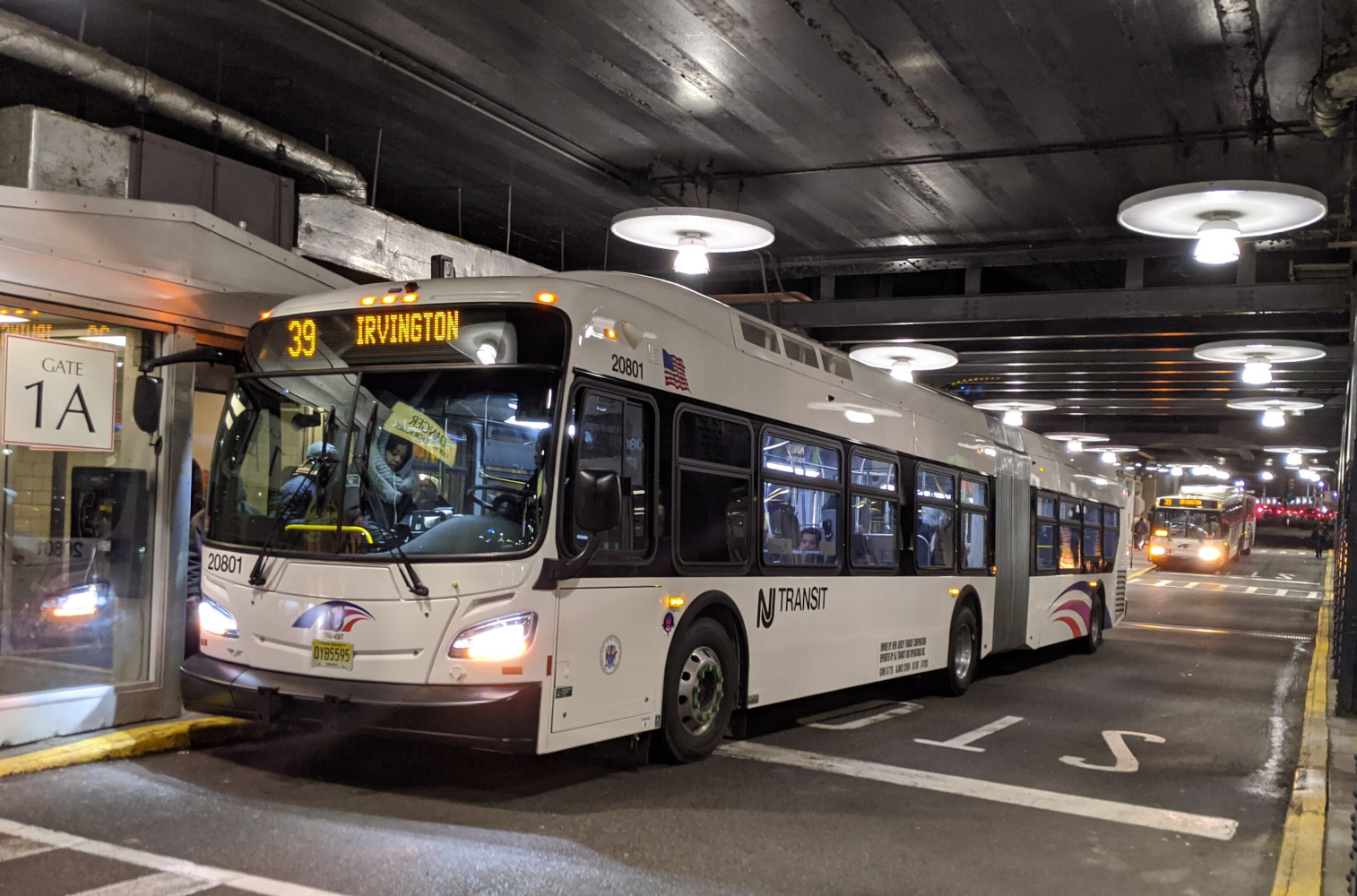 An NJ Transit bus at Newark Penn Station. Image courtesy Wikimedia Commons user R68lover.