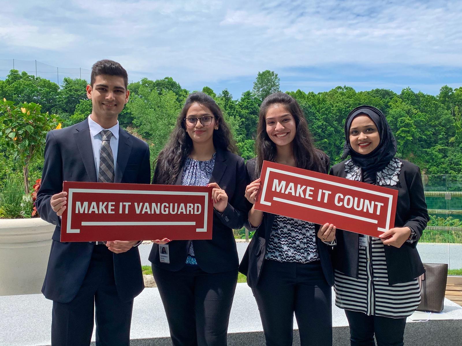 NJIT Students Lay Gandhi, Vaishnavi Patel, Mohini Desai, and Faiza Musarrat at their Vanguard internship