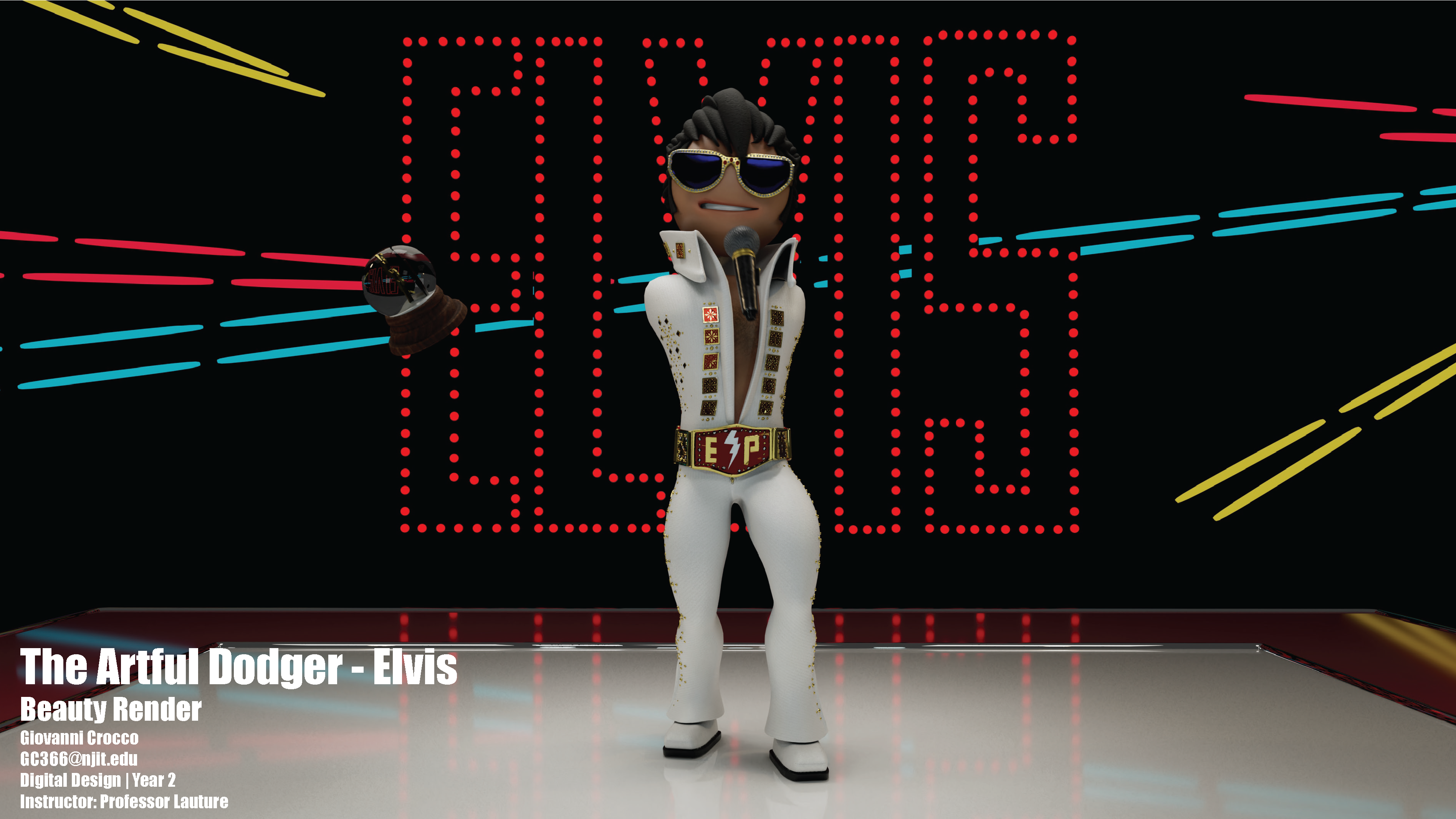 a still image from an animation of an Elvis character 