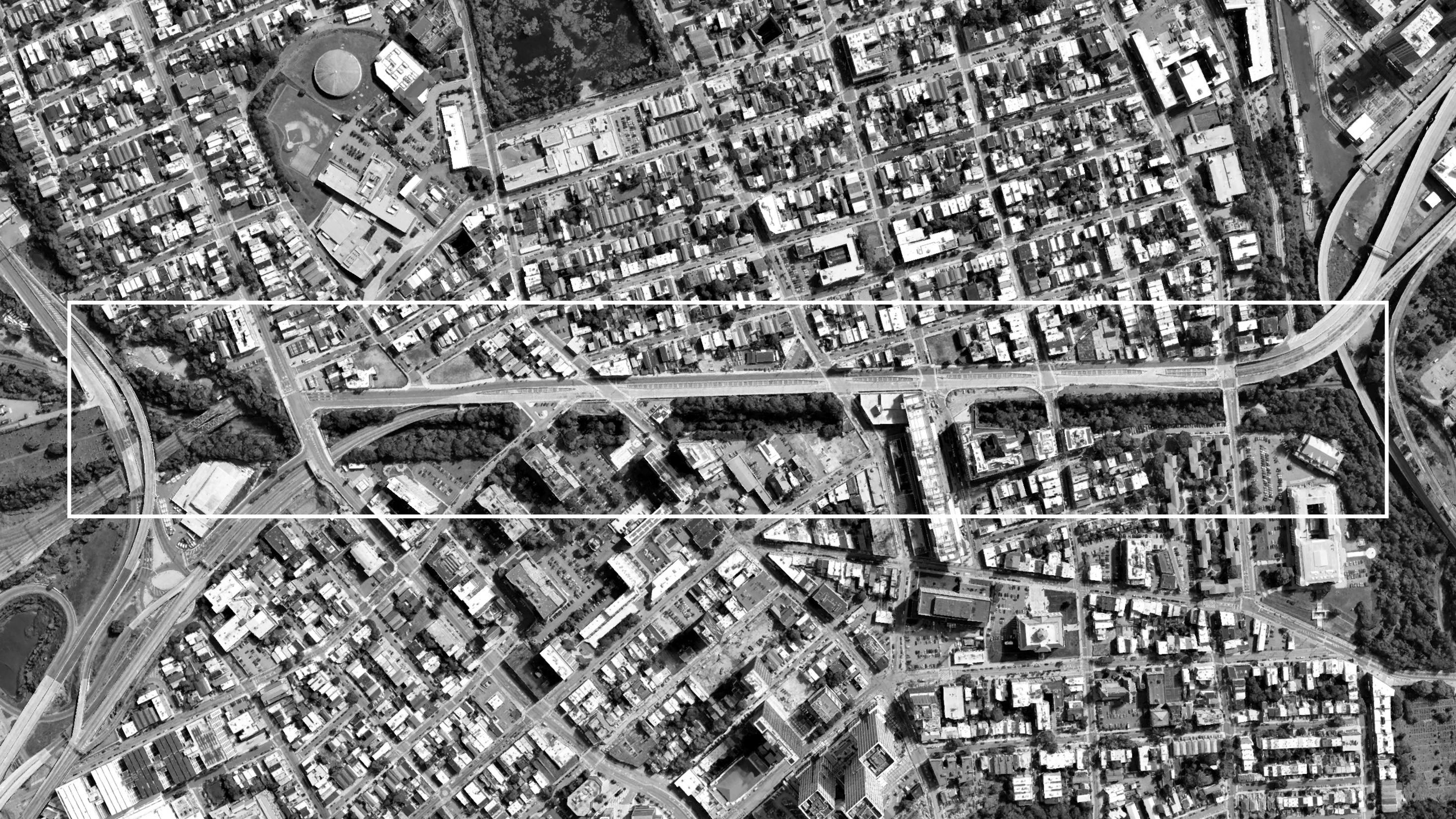 Aerial view of Bergen Arches