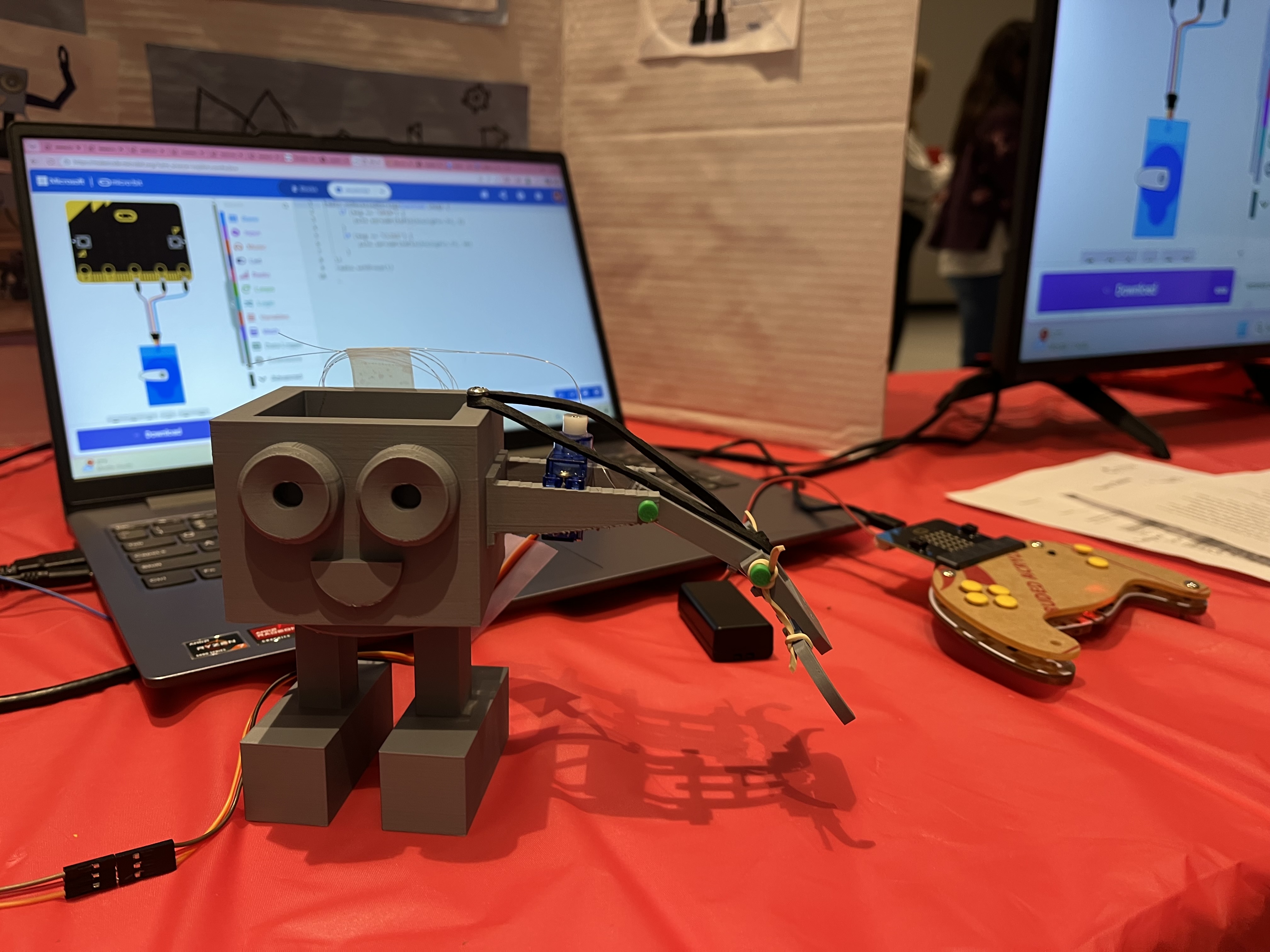 "Assisty Bot," designed by the "eSTEM Innovators" team from Forest Street Community School in Orange, has a jointed arm for picking up small objects.
