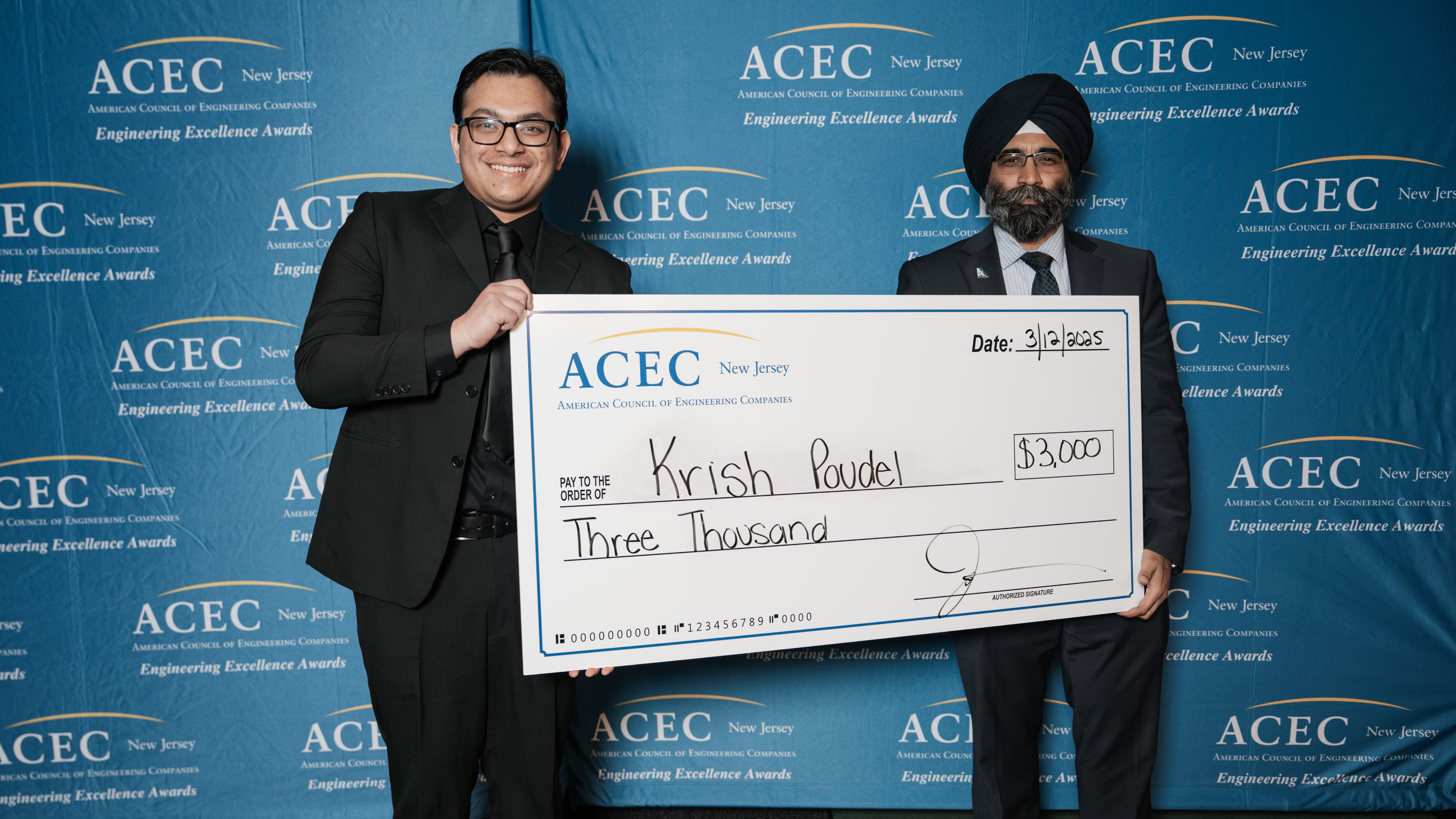 Poudel was honored by the American Council of Engineering Companies of New Jersey at the ACECNJ Engineering Excellence Awards Banquet in 2025.