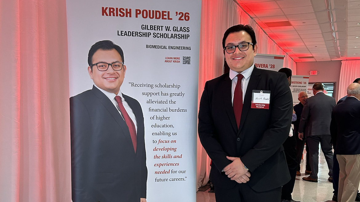 Poudel was named 2026 Outstanding Senior for the Department of Biomedical Engineering, and was a recipient of the Gilbert W. Glass Leadership Scholarship.