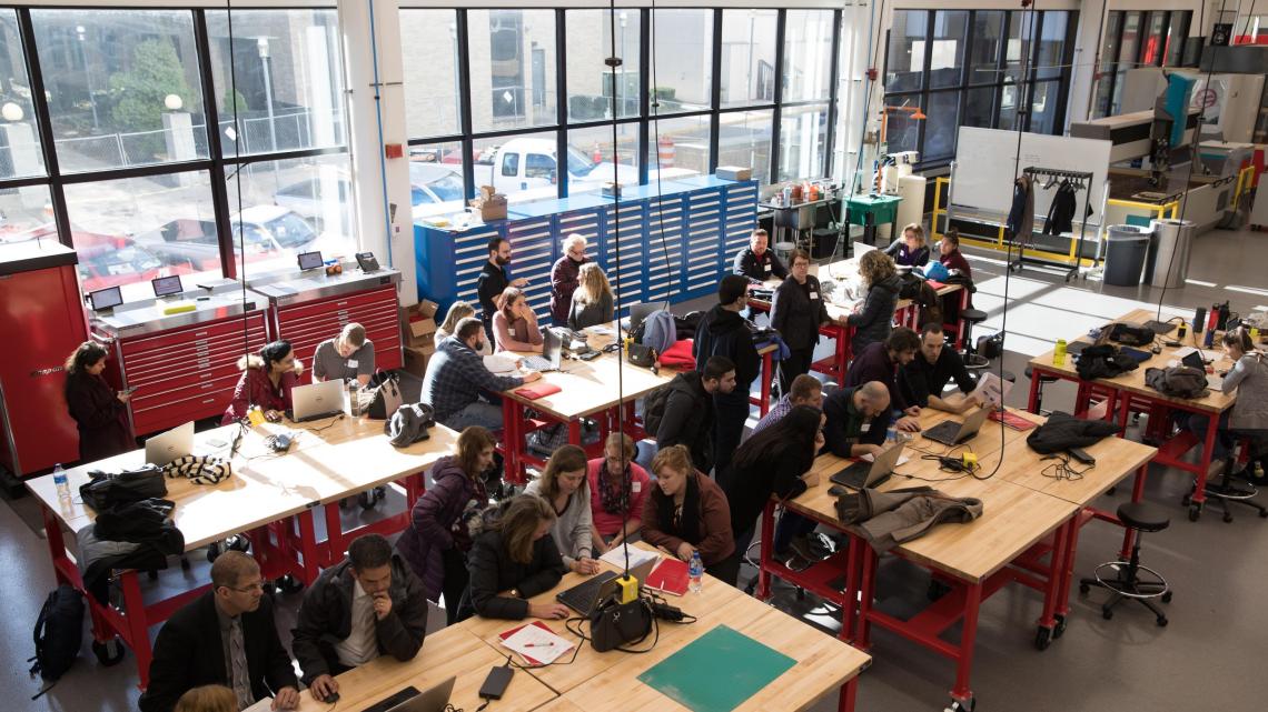 New Jersey educators attend a hands-on workshop at NJIT's Makerspace.
