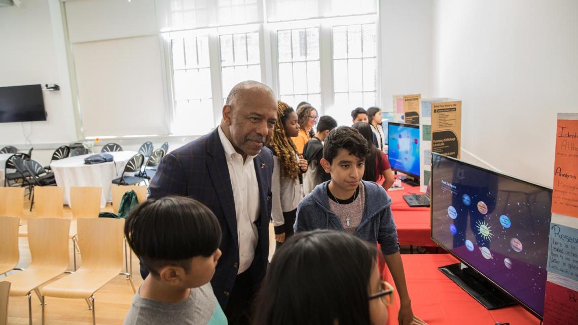Dr. Bernard Harris and students at the 2018 Bernard Harris Summer STEM Camp.