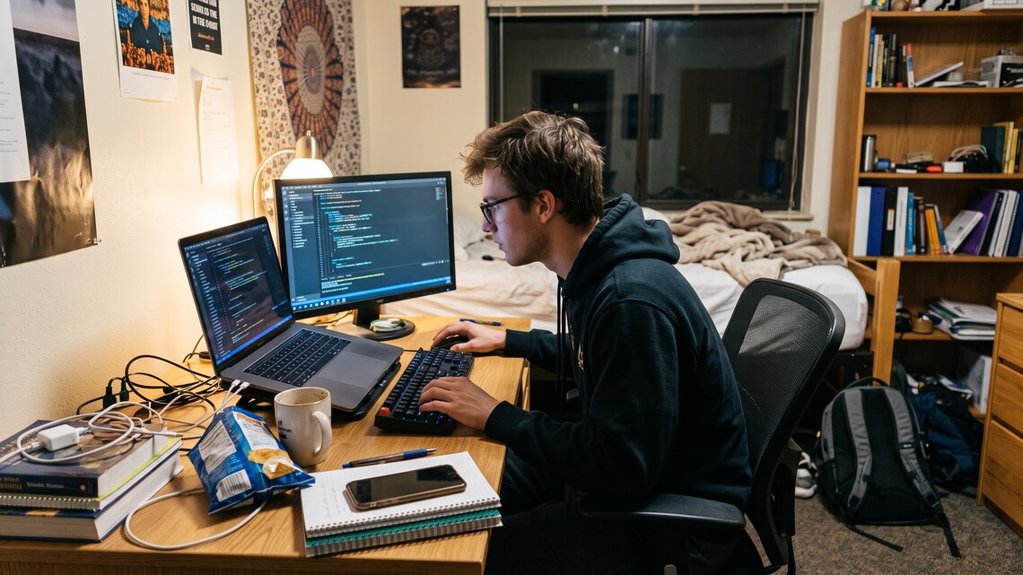 Imagine of a college student coding, by Google Gemini