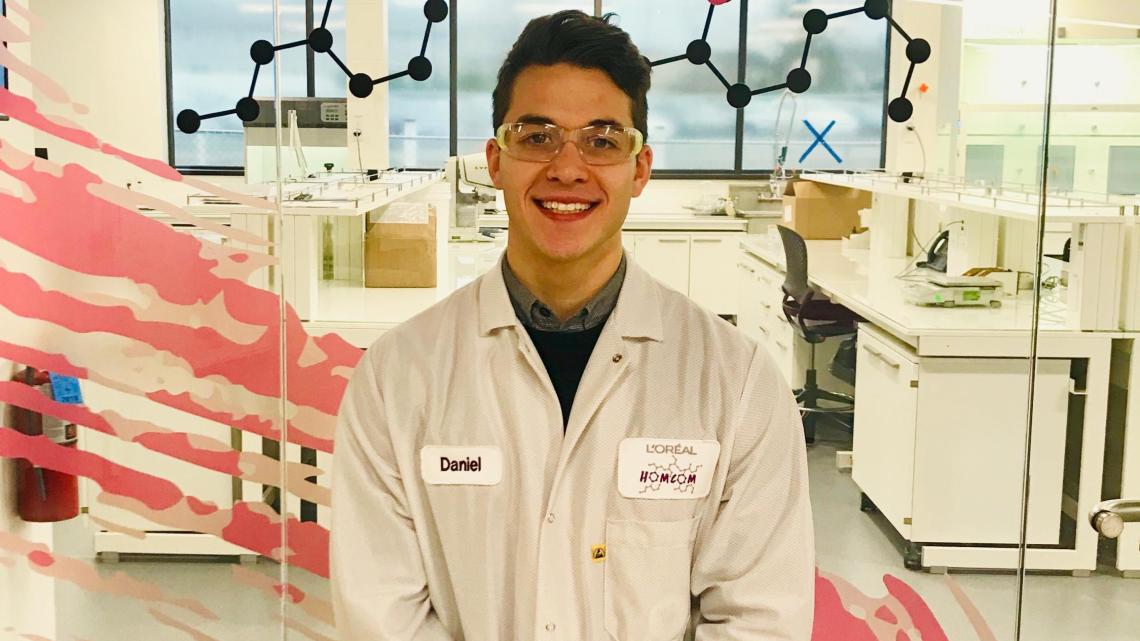 NJIT student Daniel Young works on product-and-package compatibility at L’Oréall.
