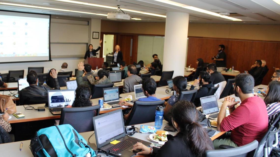 Students participate in the Salesforce Trailhead demo during an information session Nov. 2, 2018.