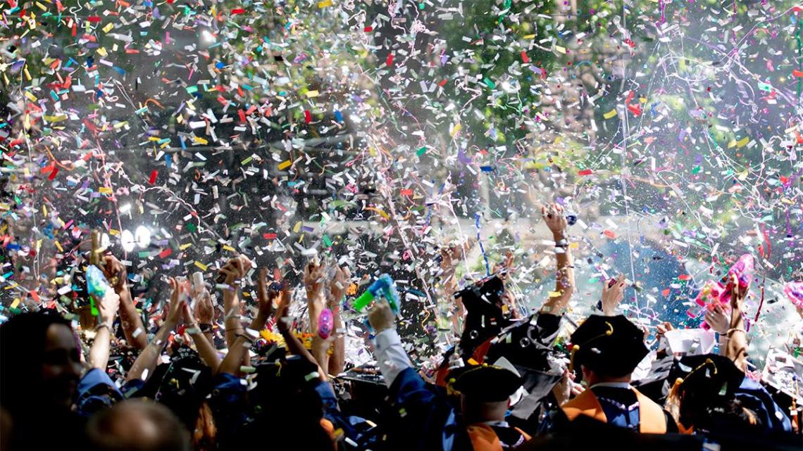 Graduation celebration with confetti