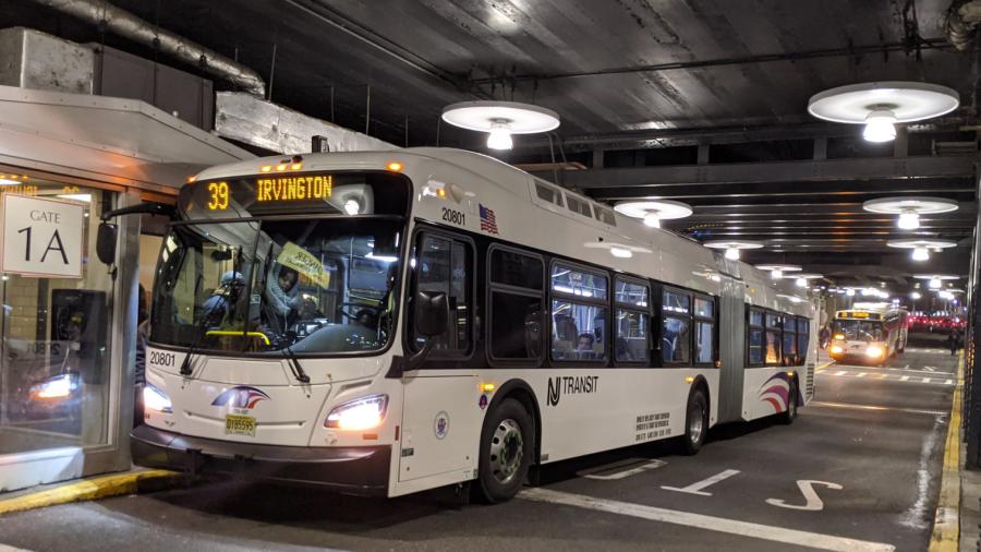 An NJ Transit bus at Newark Penn Station. Image courtesy Wikimedia Commons user R68lover.