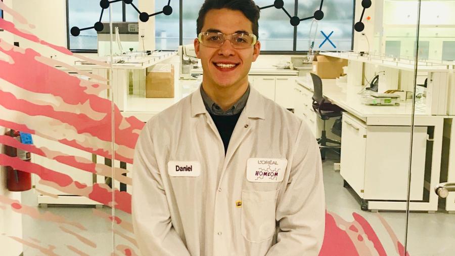 NJIT student Daniel Young works on product-and-package compatibility at L’Oréall.