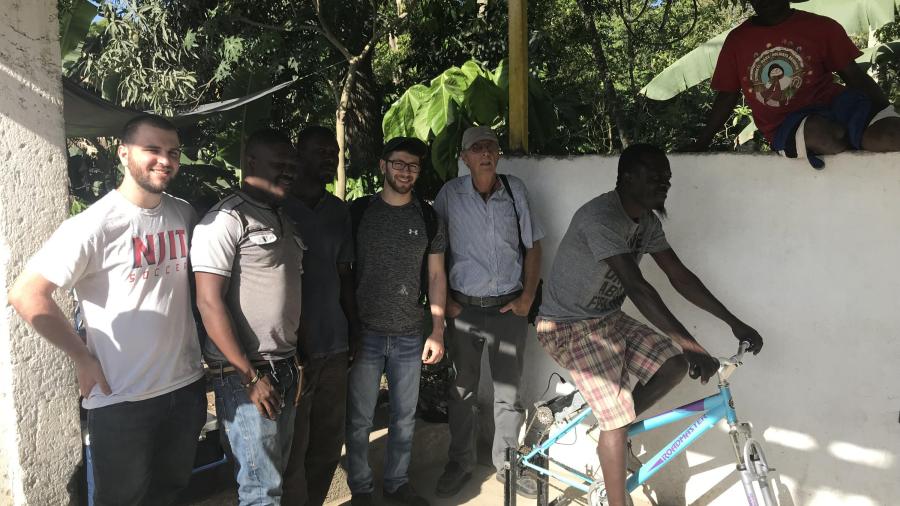 Engineering students Matt Reda and Rudolph Brazdovic, representing the New Jersey chapter of Engineers Without Borders, last year built and installed a cellphone charging station – a modified bicycle with a back wheel that turns a generator, producing 20 