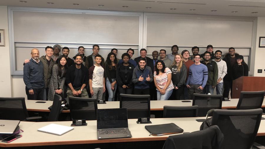Instructors Zhenrui Cao and Weizhi Chen (front row, second and third from left, respectively) and MTSM faculty members Leon Vaks and Cheickna Sylla (back row, seventh and eighth from left, respectively) joined a happy group of students that had completed 