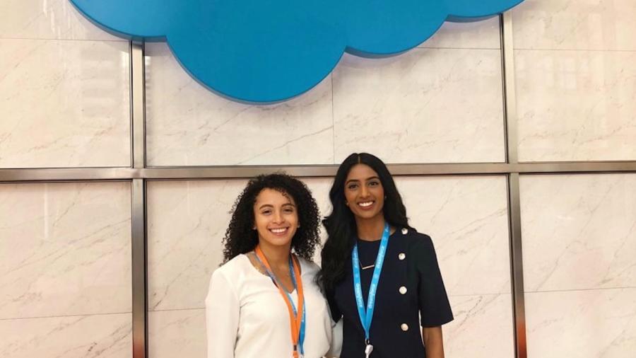 MTSM students Shravanthi Budhi (right) and Rosa Moss (left) join Salesforce at its 2018 Dreamforce conference.