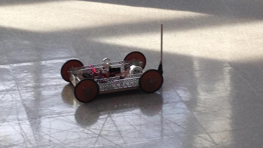 An electric vehicle travels toward its target at the 2017 event. 