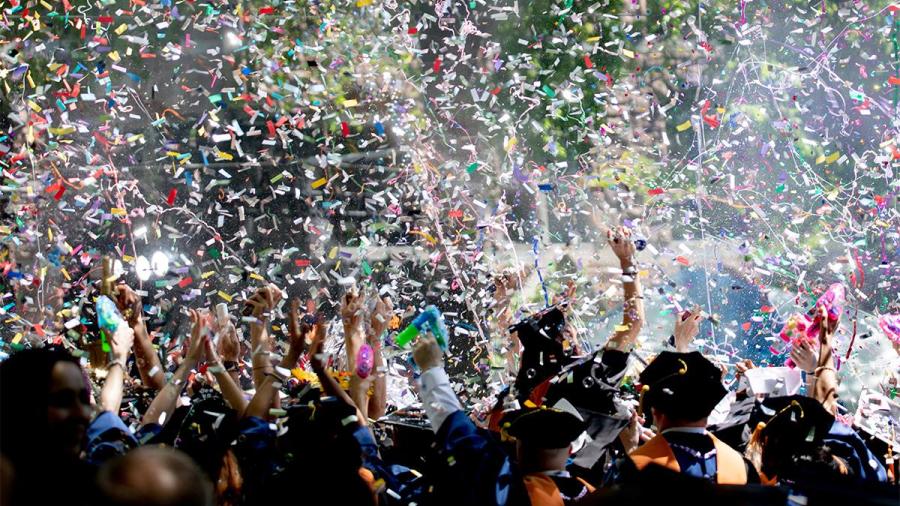 Graduation celebration with confetti