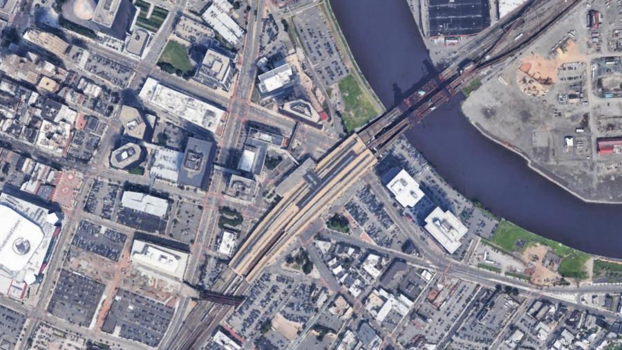 Aerial view of Newark Penn Station
