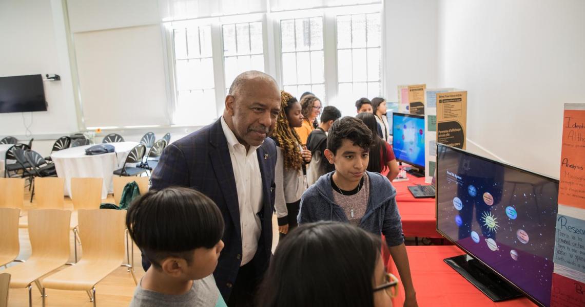 Dr. Bernard Harris and students at the 2018 Bernard Harris Summer STEM Camp.