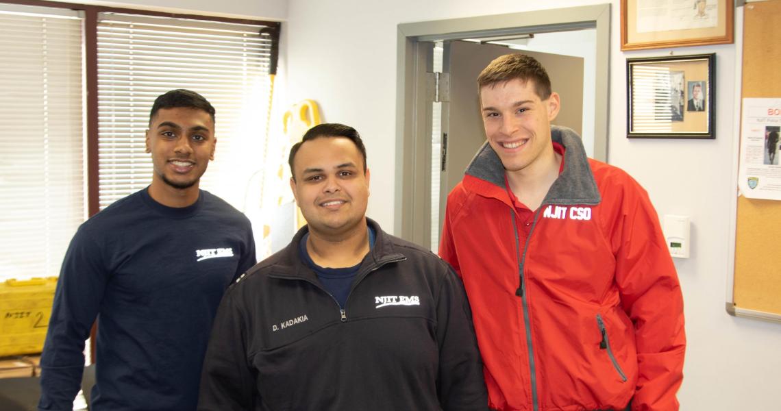 (From left) Shiva Senthilkumar, student EMT; Dhwanil Kadakia, student EMT and student captain of the First Aid and Community Service Officer Program; and Matt Rizzo, student CSO lieutenant