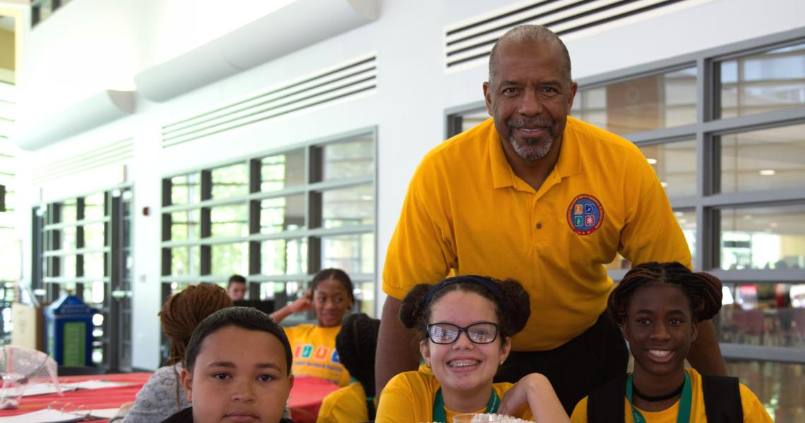 Dr. Bernard Harris and students at the 2017 ExxonMobil Bernard Harris Summer Science Camp.