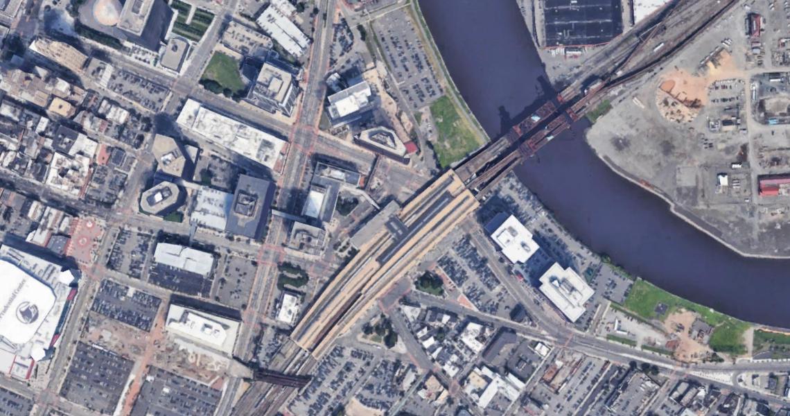 Aerial view of Newark Penn Station