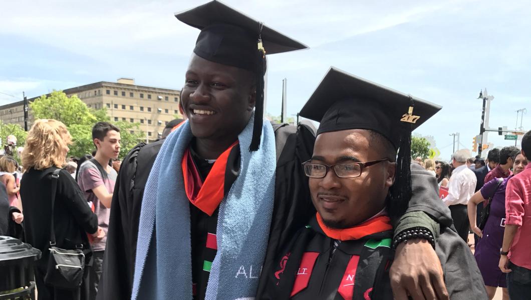 Talent Search alumni Mohamed Camara '17 (left) and Timothy Ellis '17 are the first graduates of the NJIT and Central High School Math 110 partnership.