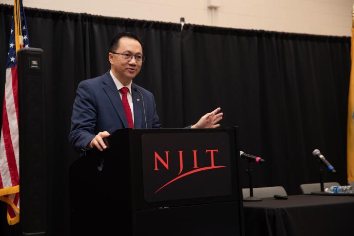 President Teik C. Lim’s addresses the audience at NJIT's Central King Building.