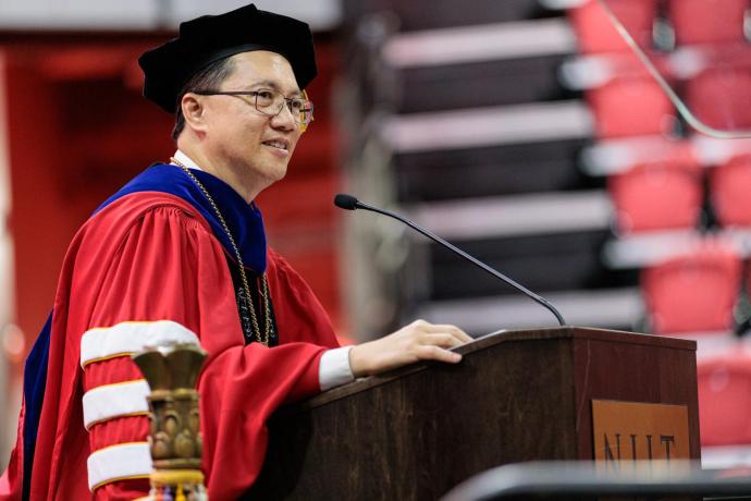 NJIT President Teik C. Lim spoke to his first convocation