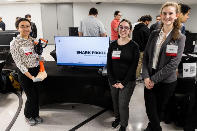 (L to R) Kemi Folami, Maryam Mahgoub and Lyla Dion presenting "Shark Proof"