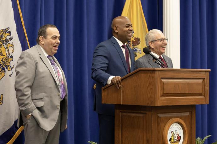 At the news conference (from left) - Newark Public Schools Superintendent Roger Leon, Newark Mayor Ras J. Baraka, NJIT President Joel S. Bloom