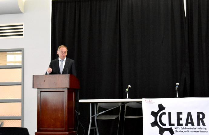 Mark Biedron addresses New Jersey educators in NJIT’s Campus Center Atrium.