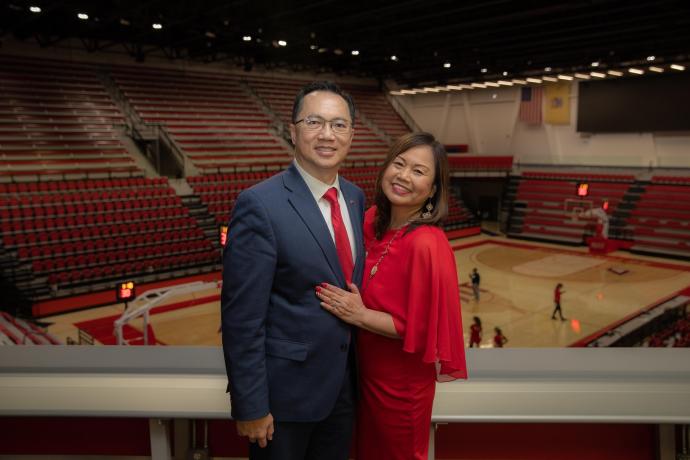 Dr. Teik Lim and his wife, Gina, tour NJIT's Wellness and Events Center