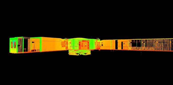 Image of the student's capstone project on Scan-to-BIM using the point cloud of the second floor of the GITC building surveyed by the rover.