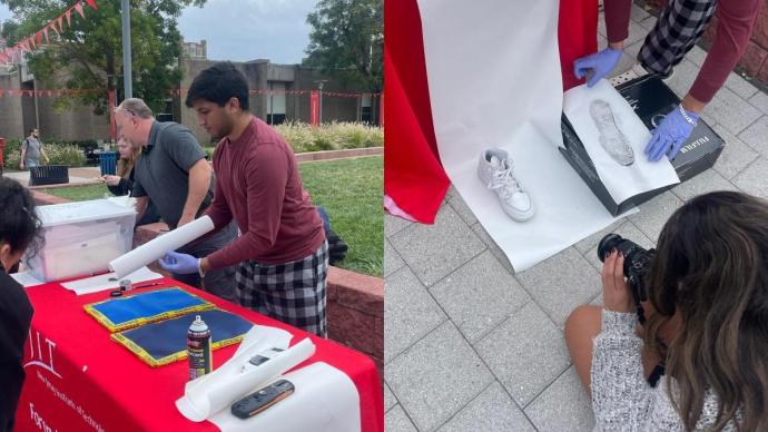 Parmelee joins Prabhu and forensic students Sevda Selman, Vasilisa Yukhno, and Mia LoRé during a recent shoe print collection event.