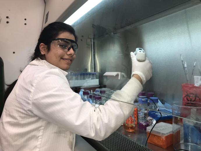Ujjwala Rai ’19, a chemical engineering major, has spent the summer studying bacteria found in the root systems of plants that can remove atmospheric pollution.