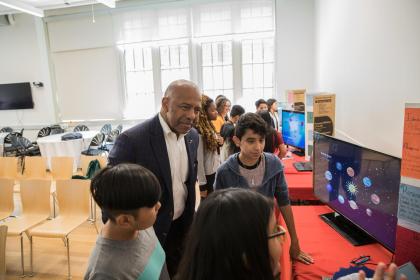 Dr. Bernard Harris and students at the 2018 Bernard Harris Summer STEM Camp.