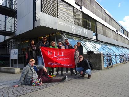 The study-abroad group from Martin Tuchman School of Management in front of Technische Hochschule Ingolstadt University