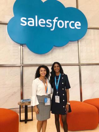 MTSM students Shravanthi Budhi (right) and Rosa Moss (left) join Salesforce at its 2018 Dreamforce conference.