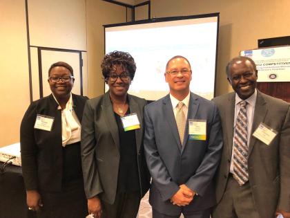 At the HBCU conference (from left) Pamela Obiomon, Prairie View A&M University; Valinda Kennedy, IBM-Midwest; Gary Schneider, IBM; Cheickna Sylla, NJIT 